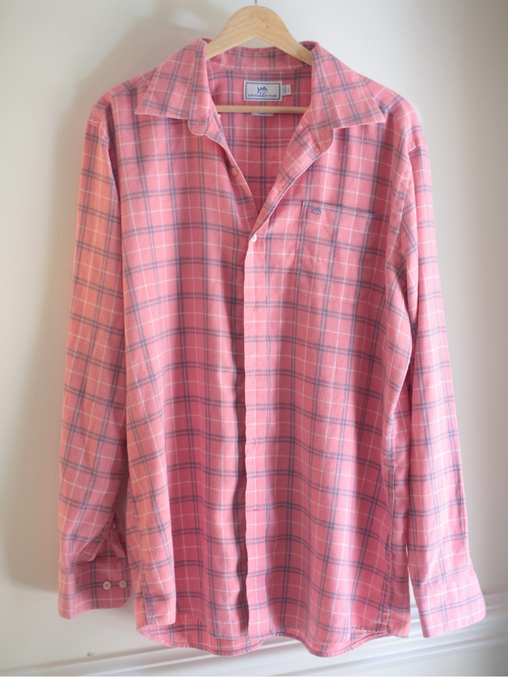 Southern Tide Classic Fit Pink Plaid Long Sleeve Button Down Shirt Large